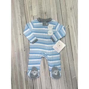 NEW Burt’s Bees Baby Organic Cotton Blue Striped Footed Pajamas – Newborn
